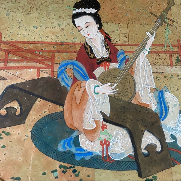 Vintage Wong Geisha Gouache watercolour painting on cork Asian oriental goddess - Picture 4 of 9